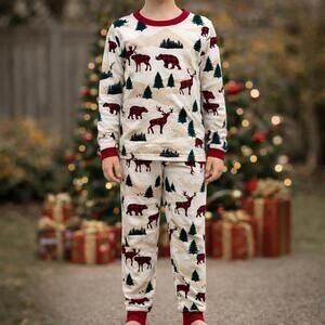 The Children’s Place Kids Pajama Set Size 12 Christmas Moose Bear PJ Set NWT